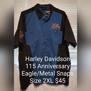Harley Davidson 115 Anniversary Eagle Work Shirt. Size 2XL.